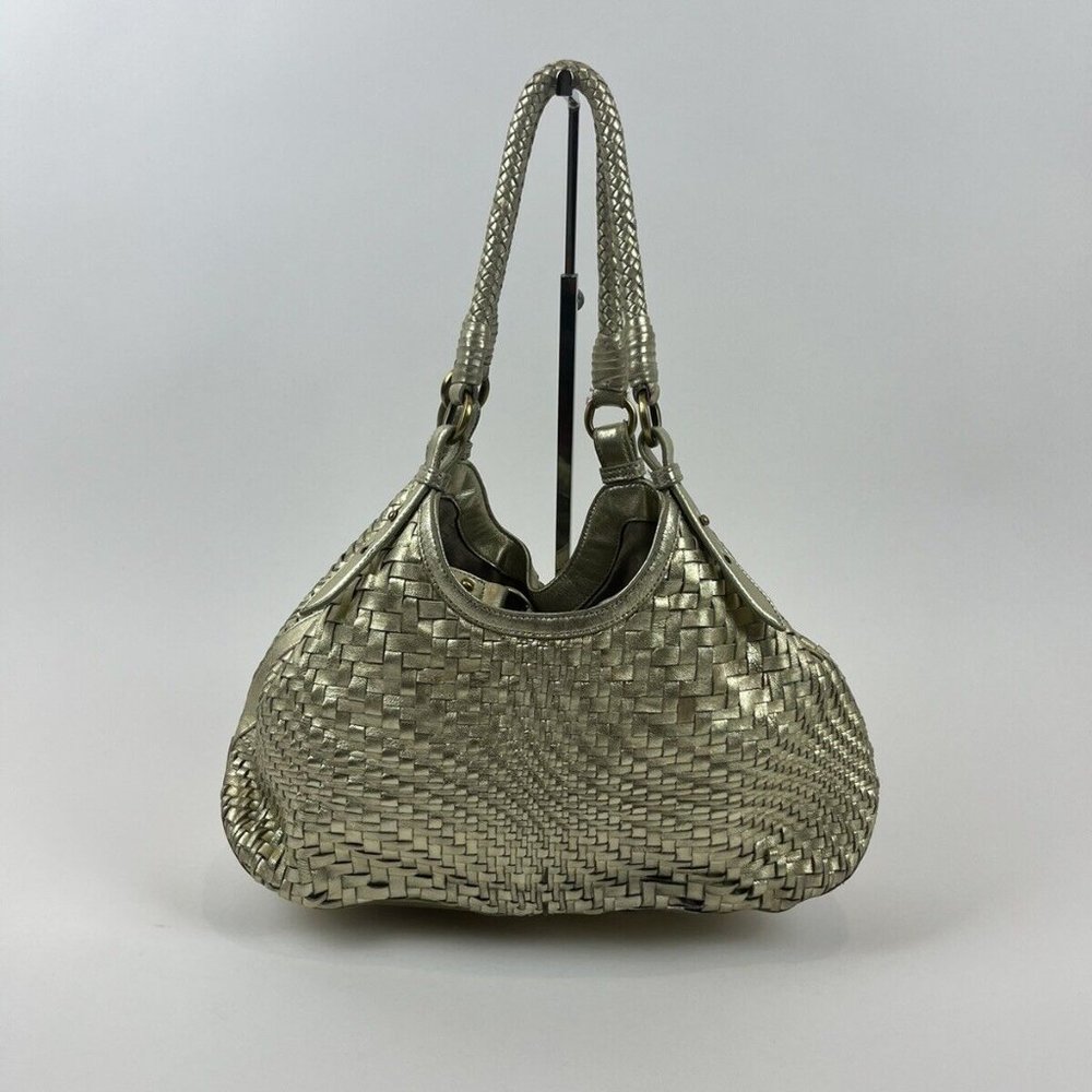 Cole Haan Genevieve Metallic Gold Leather Triangle Tote Purse